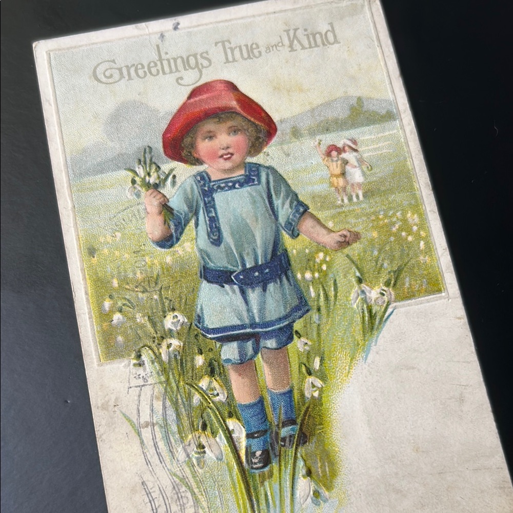 Antique Edwardian Greeting Card with Child Illustration